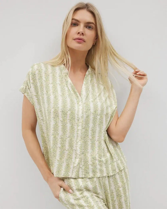 Mandarin Collar Short Sleeve Pajama Top