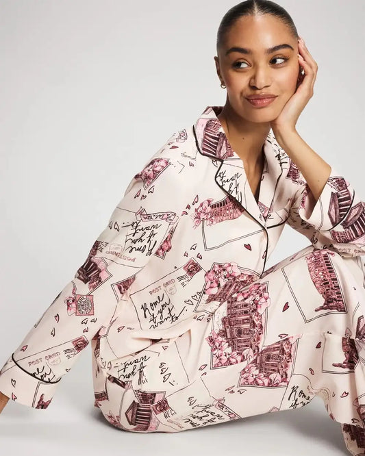 Long Sleeve Notch Collar Pajama Top