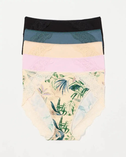 High-Leg Panty with Crochet Lace 5 Pack
