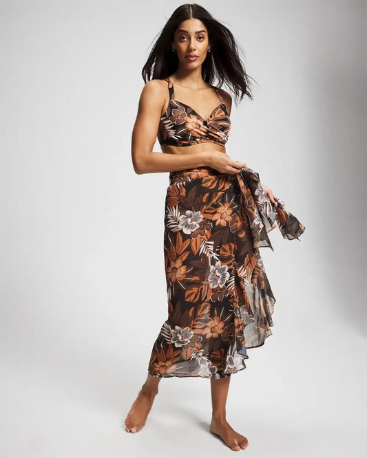 Moody Blooms Chiffon Ruffle Sarong