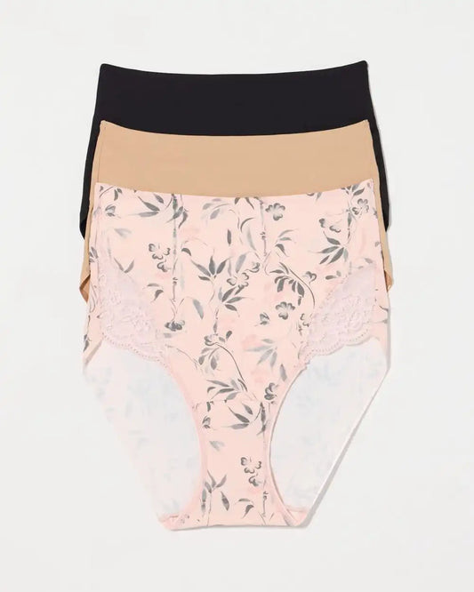 Tummy High-Waist Brief Panty with Lace 3 Pack