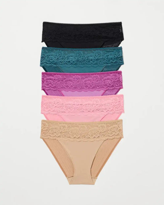 Cotton Blend Hipster Panty with Lace 5 Pack