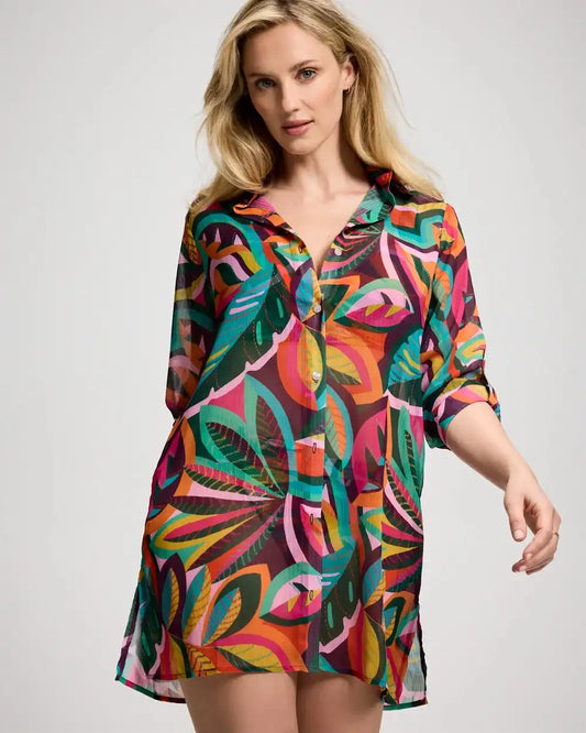Bleu Rod Beattie Wild and Free Chiffon Cover Up Shirt