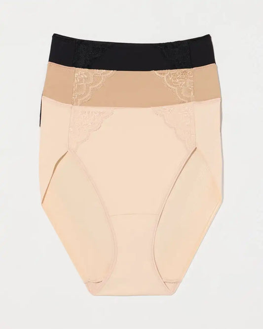 High-Leg Brief Panty with Lace 3 Pack
