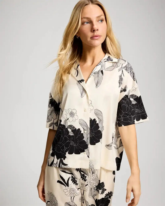 Short Sleeve Notch Collar Pajama Top