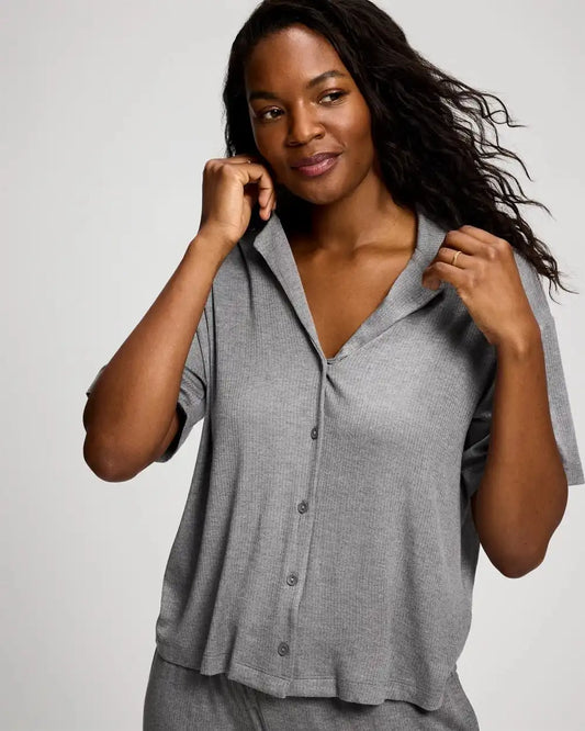 Relaxed Notch Collar Pajama Top