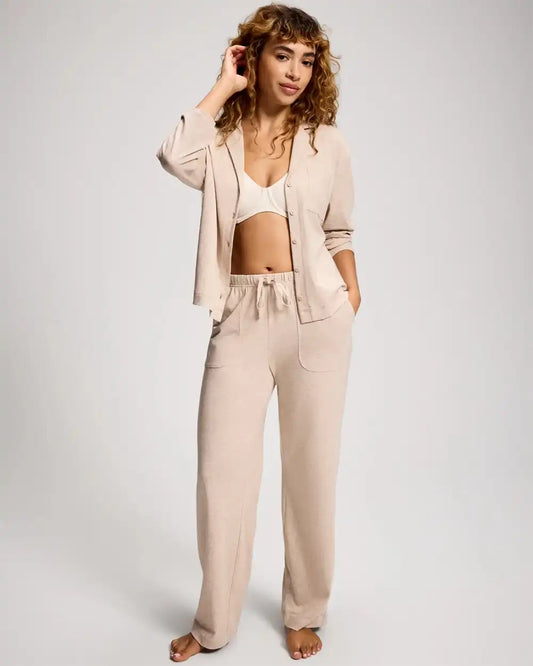 Long-Sleeve Notch Collar Pajama Top