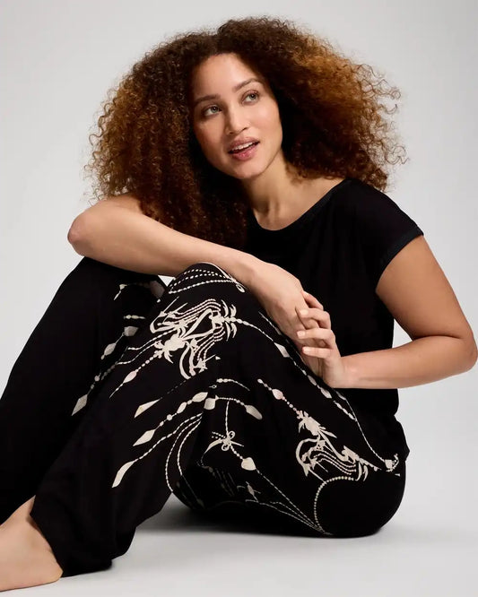 Satin Trim Wide-Leg Pajama Pants