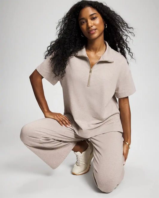 Essential Terry Quarter Zip Short Sleeve Sweatshirt