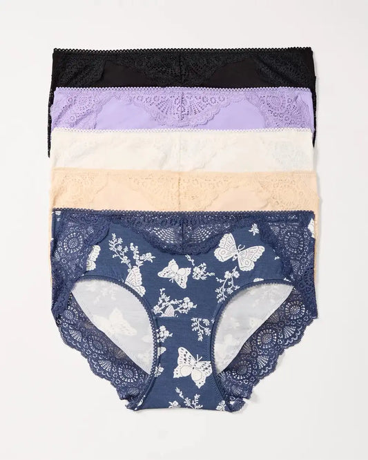 Hipster Panty with Crochet Lace Waist 5 Pack