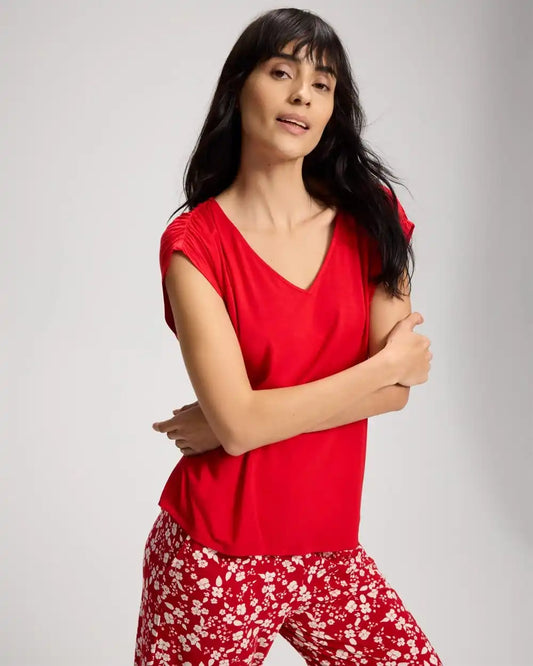 Rouched Short-Sleeve Pajama Tee