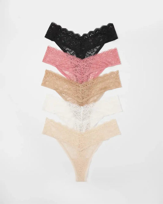 Thong Panty with Enchanting Lace 5 Pack