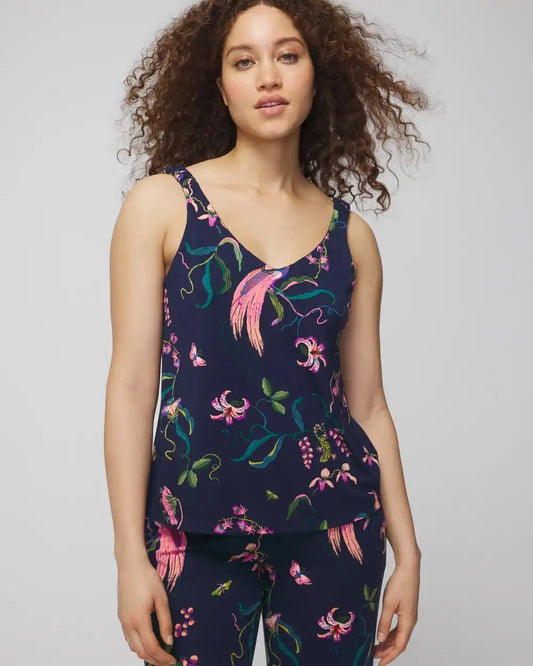 Shirred Strap Pajama Tank with Shelf Bra