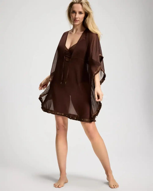 Fringe Benefits Chiffon Caftan Swim Cover-Up