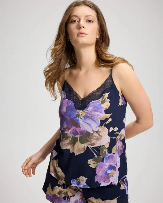 Lace Trim Soft Pajama Cami with Shelf Bra