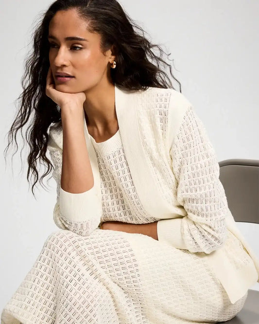 Cotton Pointelle Open Sweater Wrap