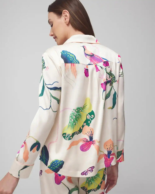 Long-Sleeve Notch Collar Pajama Top