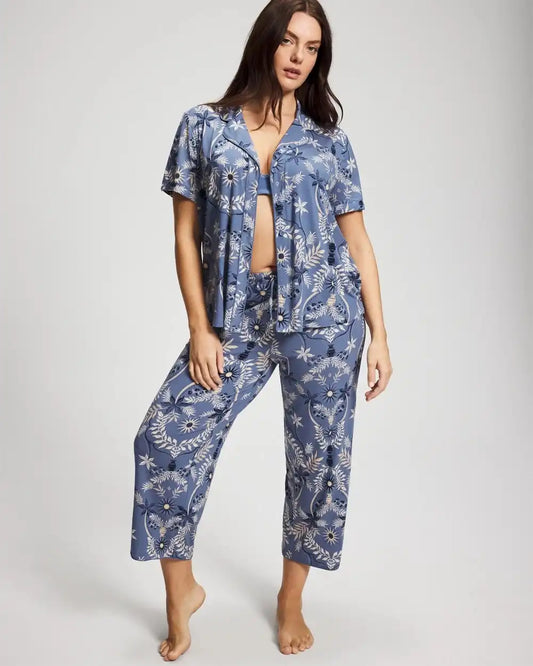 Short Sleeve Notch Collar Pajama Top