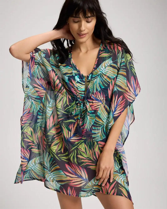 Color Spectrum Chiffon Caftan Swim Cover Up