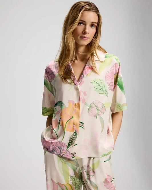 Short Sleeve Notch Collar Pajama Top