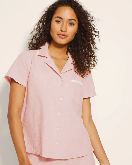 Short-Sleeve Notch Collar Pajama Top