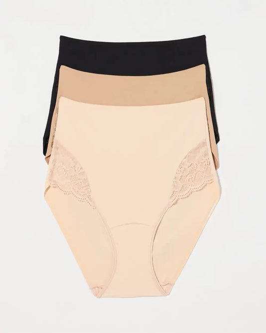 Tummy High-Waist Brief Panty with Lace 3 Pack
