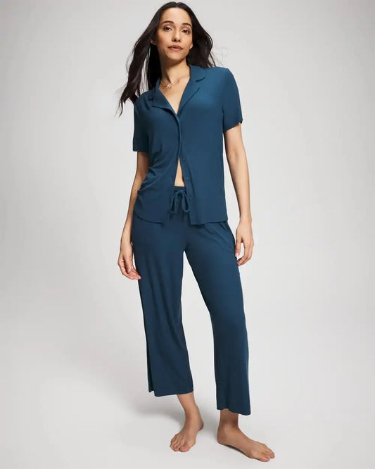 Rib Short Sleeve Notch Collar Pajama Top