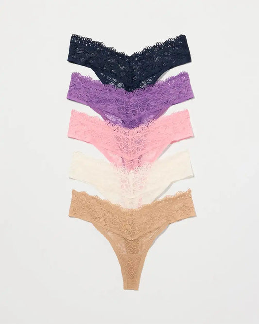 Thong Panty with Enchanting Lace 5 Pack
