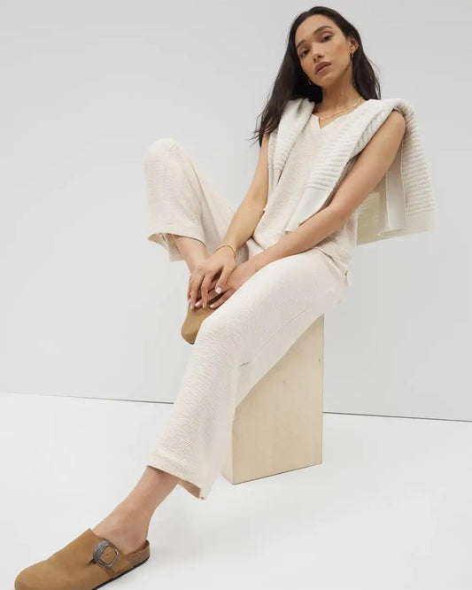 Crinkle Knit Wide Leg Pant