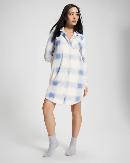 Long-Sleeve Notch Collar Sleepshirt