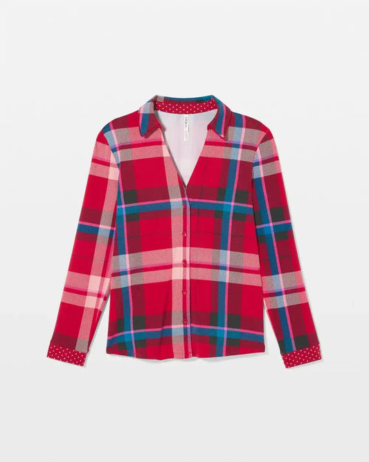 Long-Sleeve Notch Collar Pajama Top