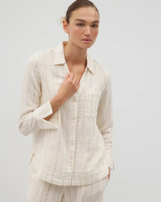 Long Sleeve Notch Collar Pajama Top