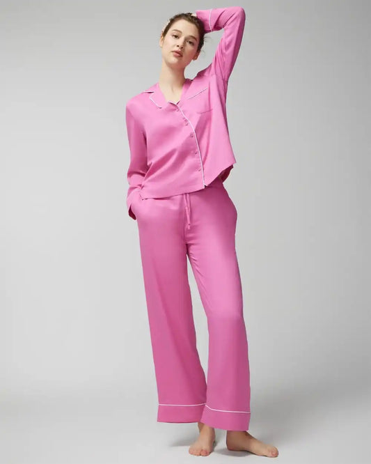 Long-Sleeve Notch Collar Pajama Top