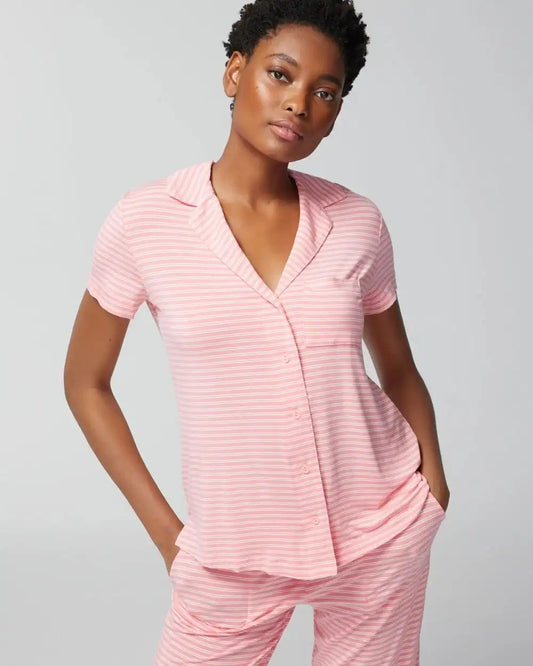 Short Sleeve Notch Collar Pajama Top