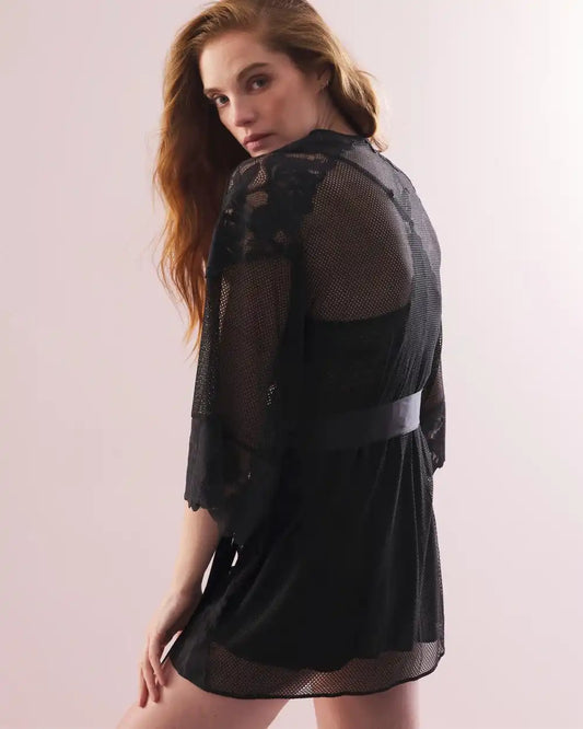 Robe with Mesh and Lace