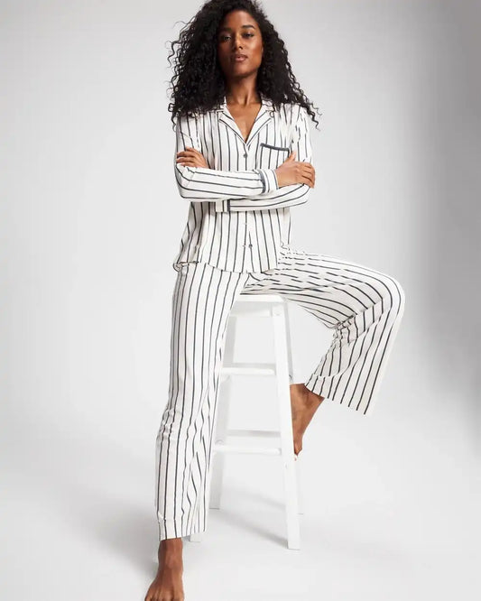 Long-Sleeve Notch Collar Pajama Top