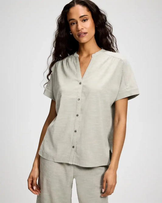 Beach Cotton Relaxed Shirred Collar Top