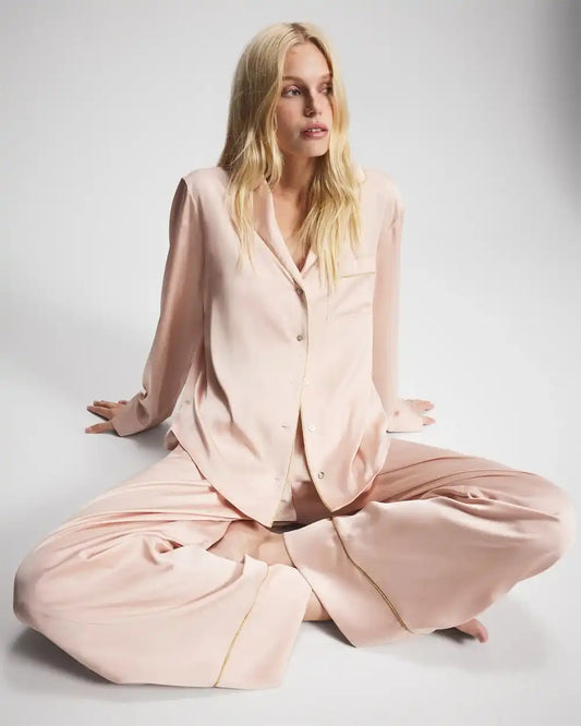 Long Sleeve Notch Collar Pajama Top