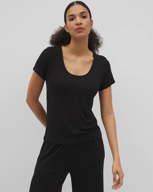 Lightweight Rib Knit Short Sleeve Pajama Tee