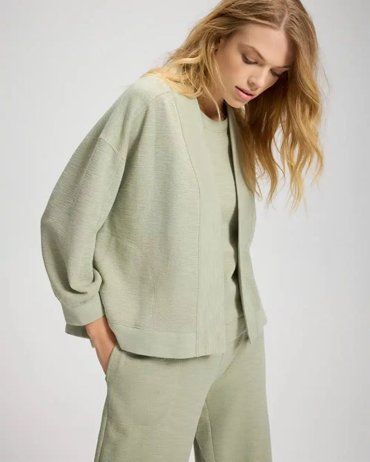 Slub French Terry Relaxed Open-Front Cardi