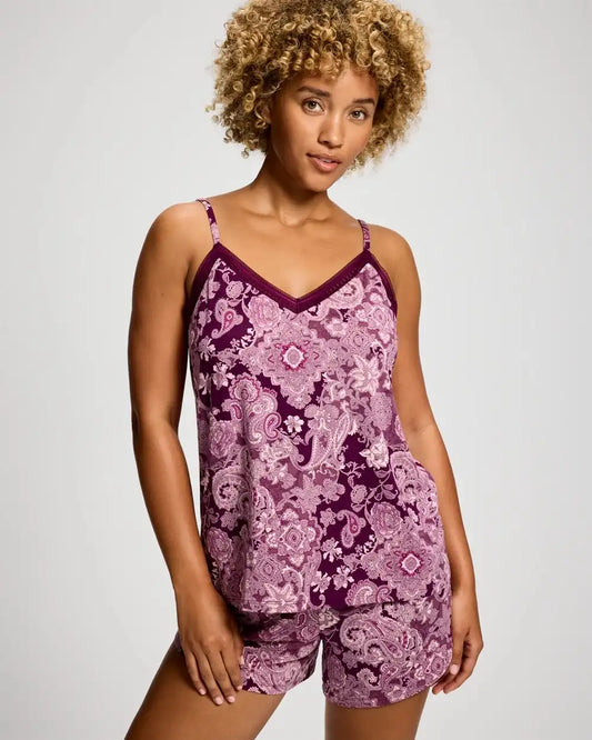 Cool Nights Lace Trim Pajama Cami with Shelf Bra