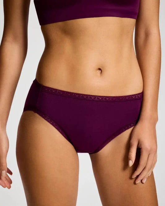 Cotton High-Leg Brief Panty with Lace Trim