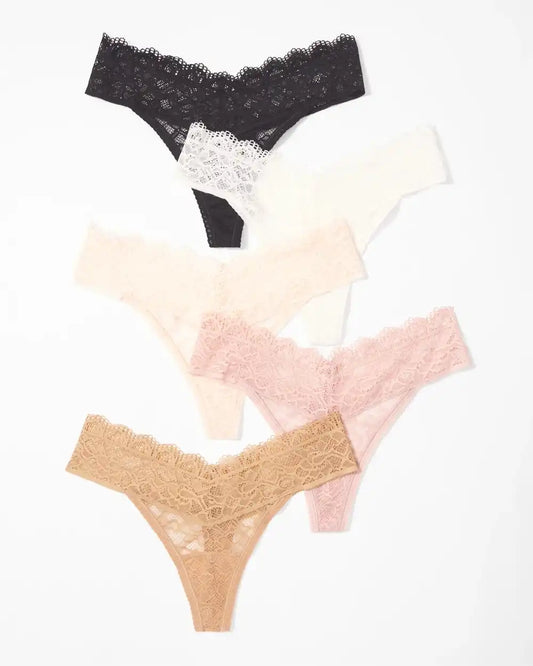 Thong Panty with Enchanting Lace 5 Pack