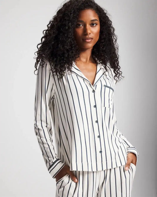 Long-Sleeve Notch Collar Pajama Top