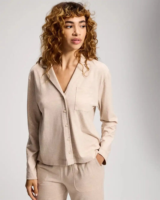 Long-Sleeve Notch Collar Pajama Top