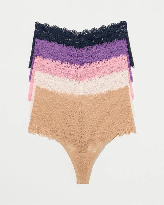 High-Waist Thong Panty with Enchanting Lace 5 Pack