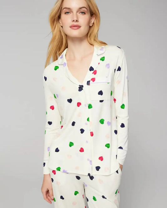 Long-Sleeve Notch Collar Pajama Top