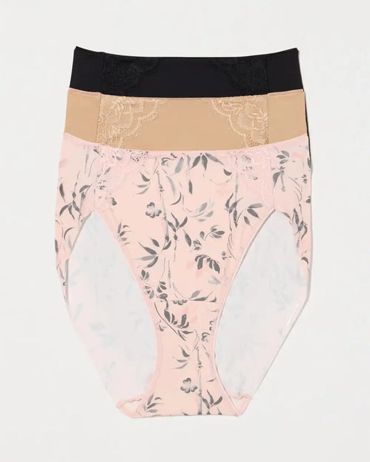 High-Leg Brief Panty with Lace 3 Pack
