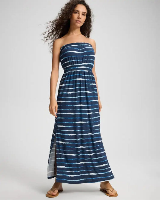 Bandeau Smocked Waist Maxi Dress