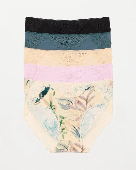 Hipster Panty with Crochet Lace Waist 5 Pack